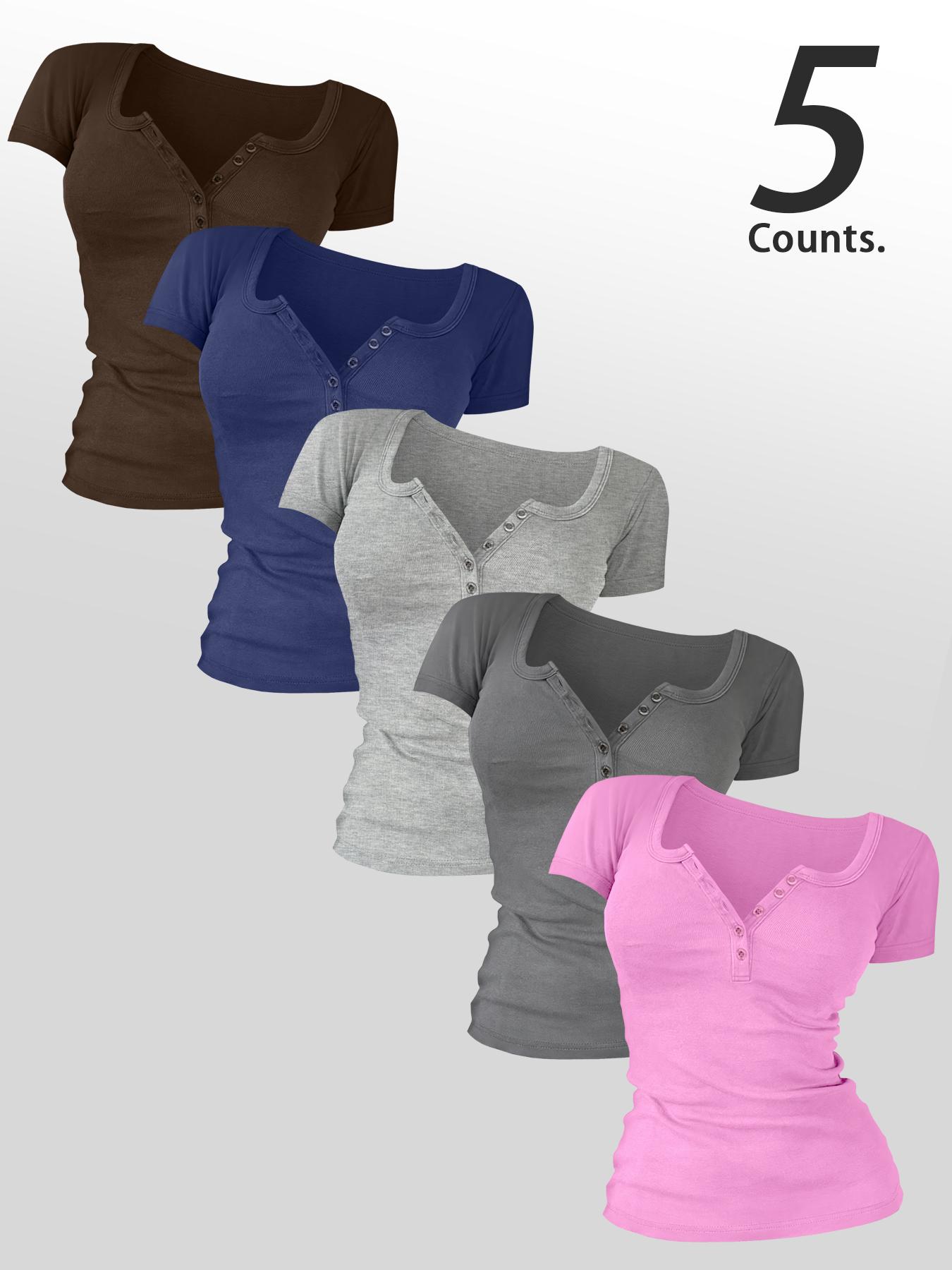 Women's Solid Color Button Decor Tee, Casual Short Sleeve Round Neck Basic T-shirt for Summer, Ladies Clothes for Daily Wear, Top