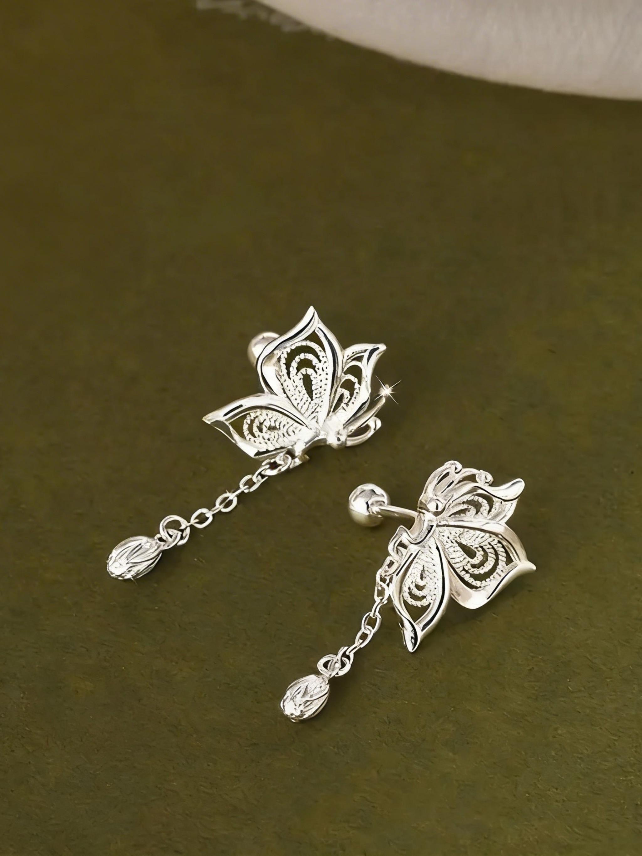 925 Sterling Silver Butterfly Hollow Out Fringe Earrings, Simple and Versatile, Perfect for Daily Wear and Parties