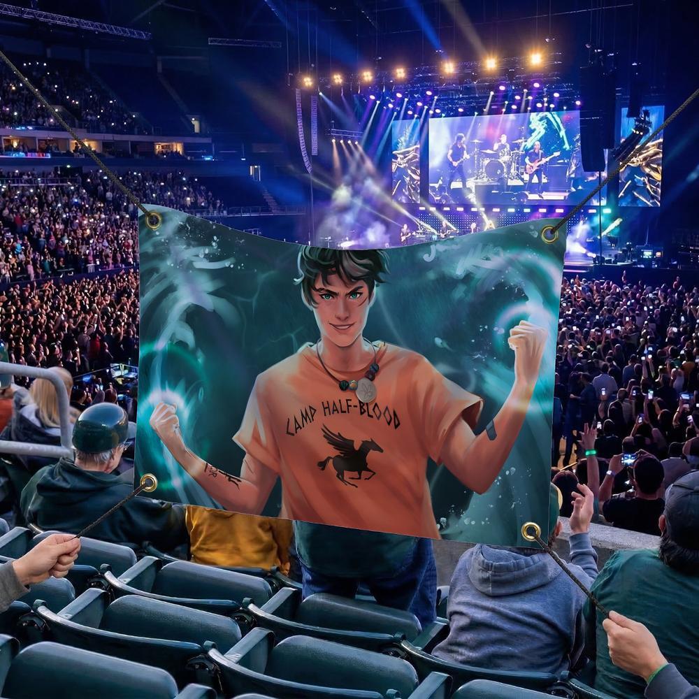 P-Percy Jackson MOVIE Flags Multi Size Atmosphere Flag, Cheerleading Hand Pulled Banner, Portable Outdoor Event Flag & Wall Decor for Sports, Parties, Home and Room Decoration