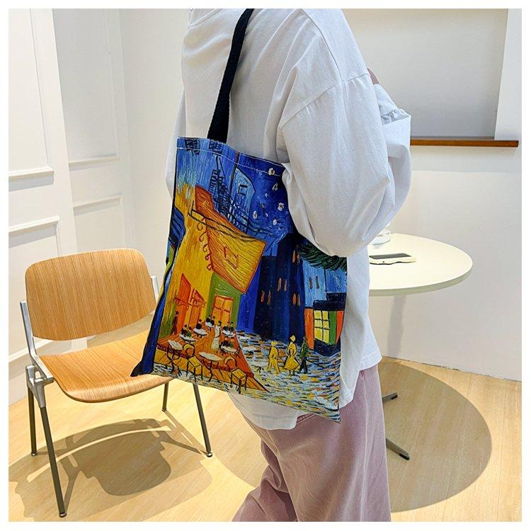 Van Gogh Starry Night Canvas Tote Bag, Vintage Retro Shoulder Bag, Large Capacity Commute School Shopping Bag, Style Van Gogh Tote