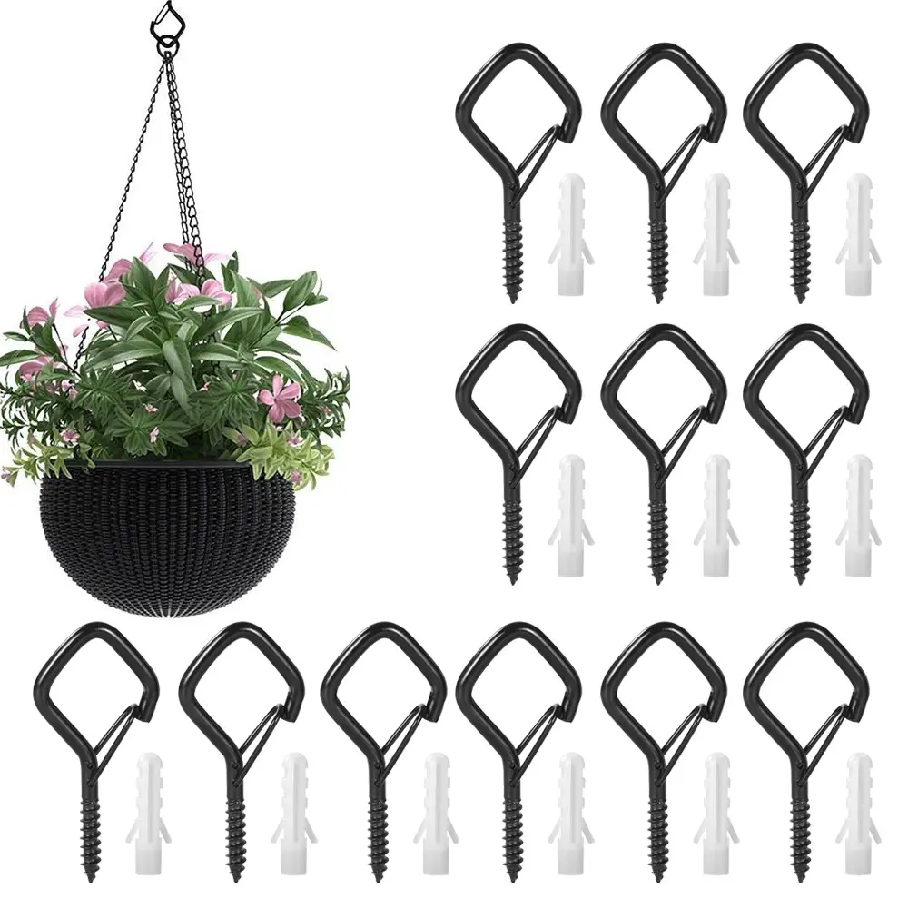 Metal Q Hook with Safety Lock, Rust-Resistant Screw Hook, Rustproof Sturdy Hooks for String Lights, Bird Feeders, Plants, Holiday Decorations