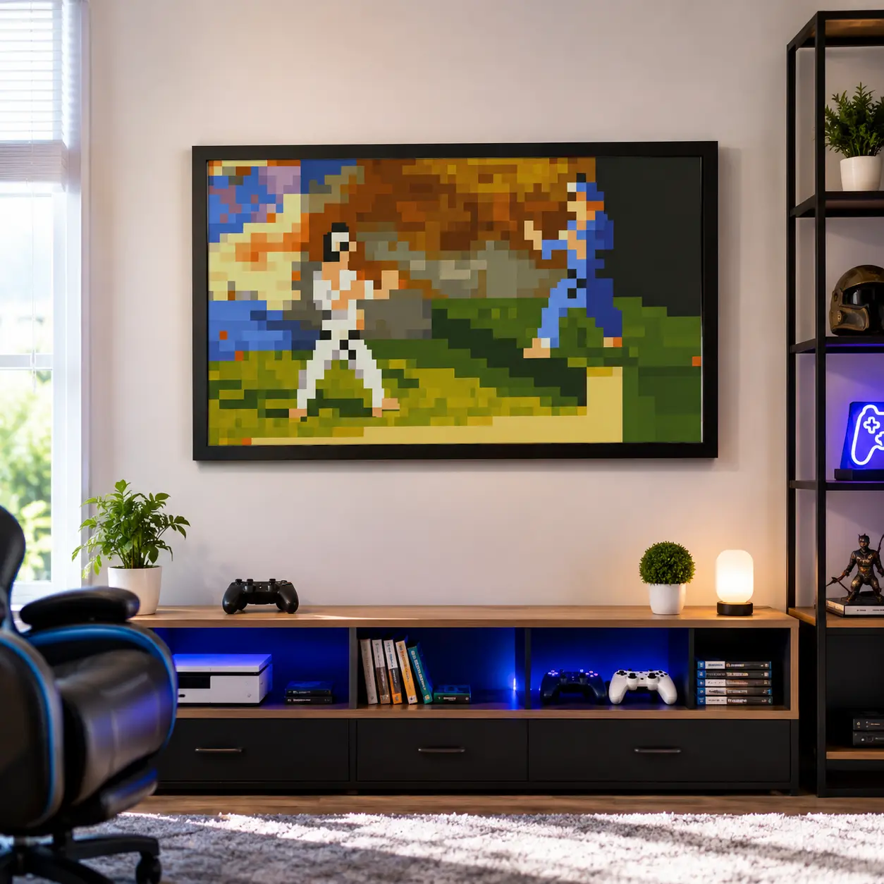 Pixelated Style Painting Fighters Poster - Pixelated Style Decor - Man Cave Wall Accessories Unframed Man Cave Art
