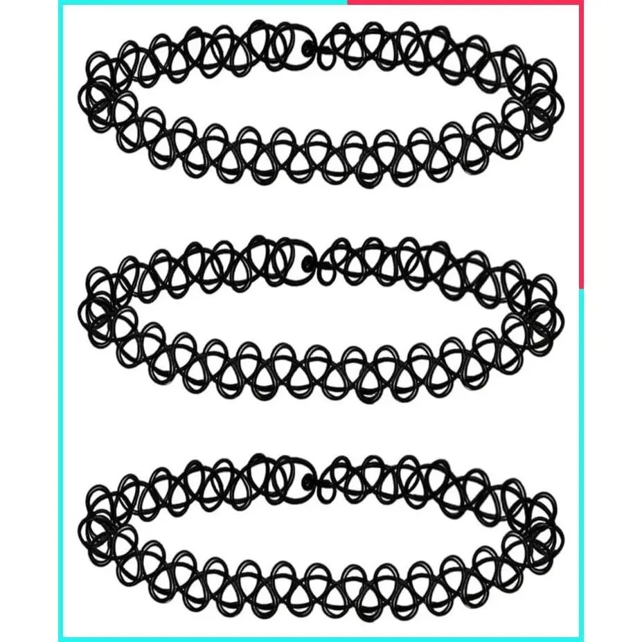 3PCS Tattoo Choker Necklace Set Gothic 90s Y2K Multicolor Black Rainbow Purple Pink Stretchy Adjustable Elastic Choker Jewelry Gift for Women