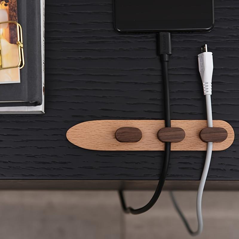 Cable Organizer Wire Winder Management Wooden Desktop Cable Holder Data Cable Tidy Charger Cord Organizer Clip Cable Management Tool No Drilling Hook