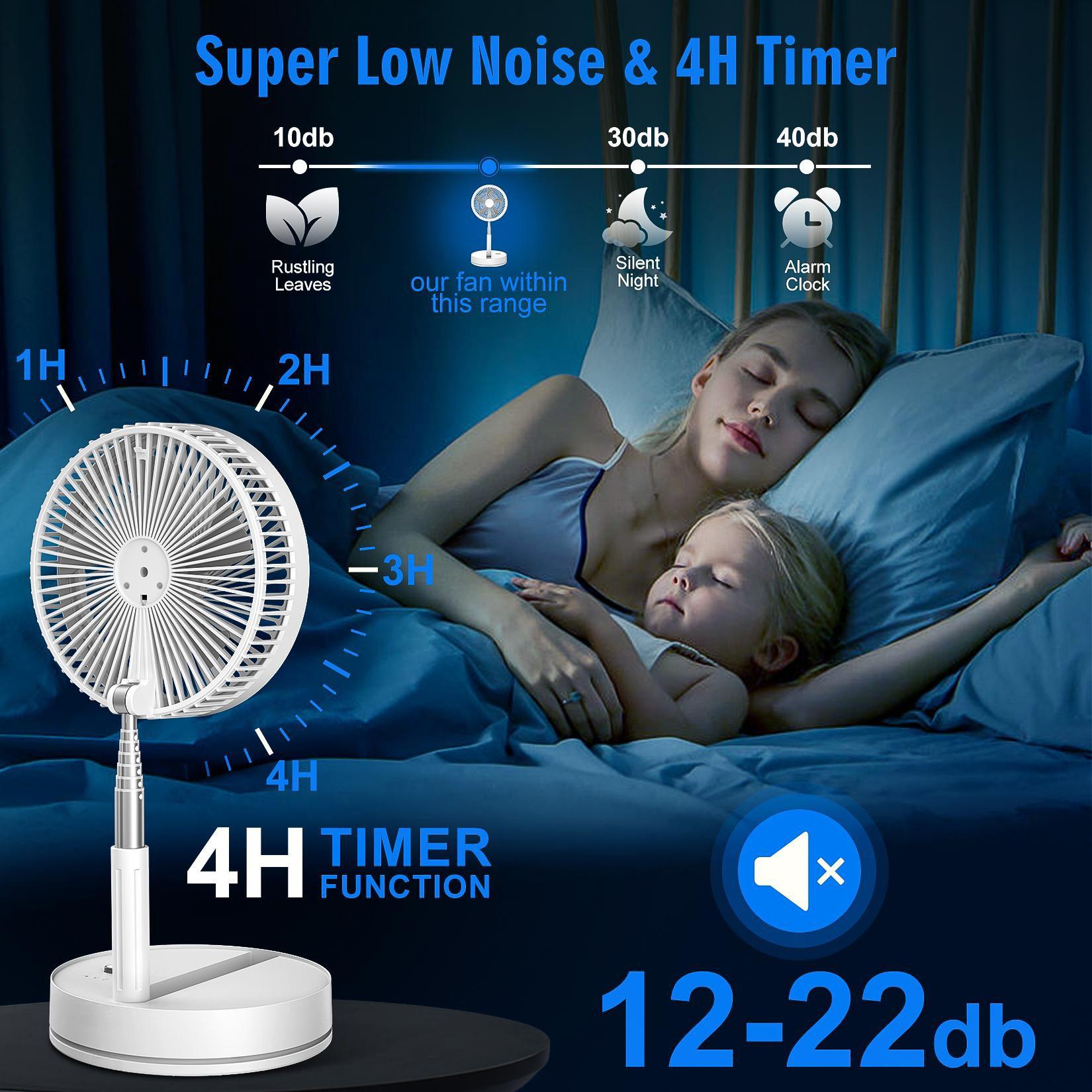 Standing Fan with Remote Control, Adjustable Head Rotation & Timer, Foldable Design, 3 Wind Speeds, Night Mode, Suitable for Living Room & Bedroom, Rechargeable Multifunction Fan