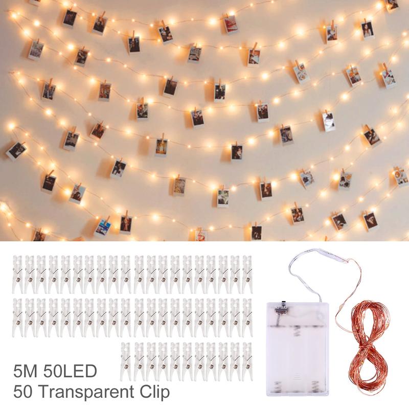 50/100LEDs Photo Clips String Light, 16/33Ft Warm White Fairy Light with 50 Clear Clips, Copper Wire String Light Hanging picture, Bedroom Party Decor
