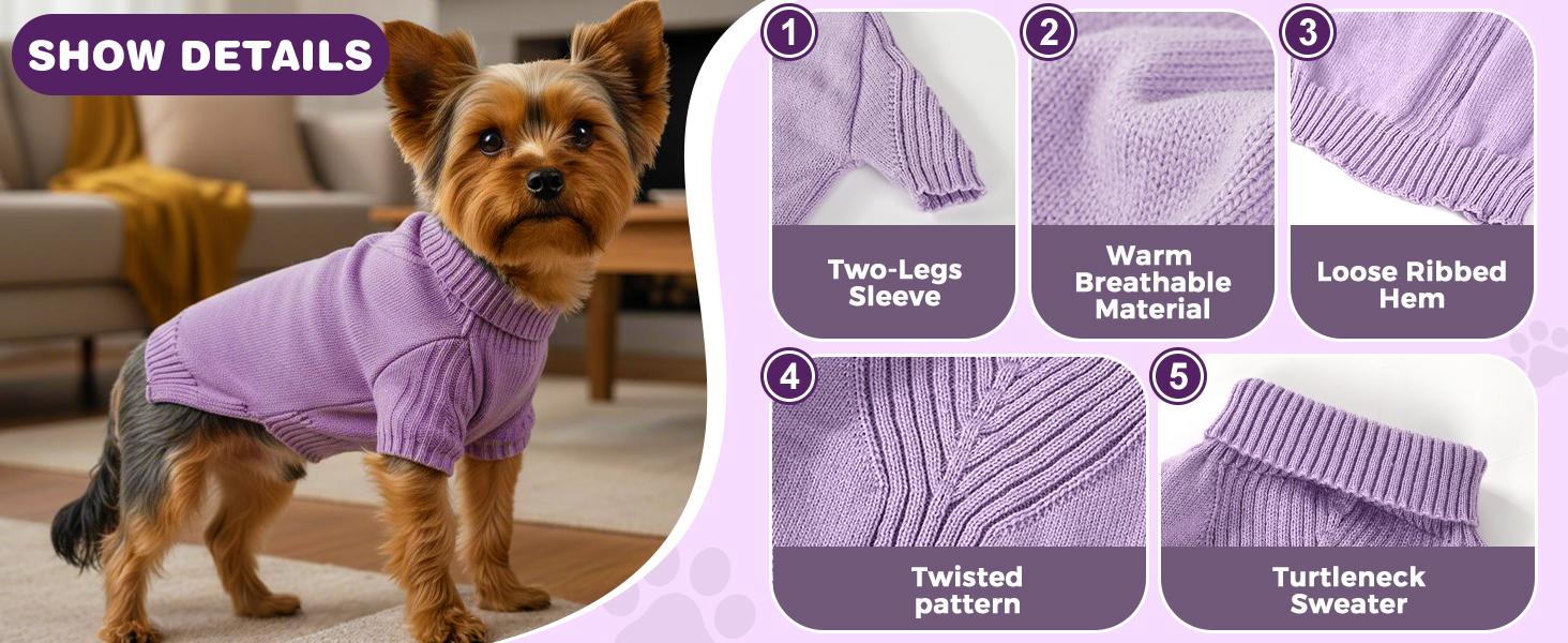 Classic Turtleneck Dog Sweater - Thick Double-Knit Collar for Extra Warmth. Available in Small, Medium & Large. Thermal Winter Pullover for Indoor/Outdoor Wear, Perfect Cold Weather Coat