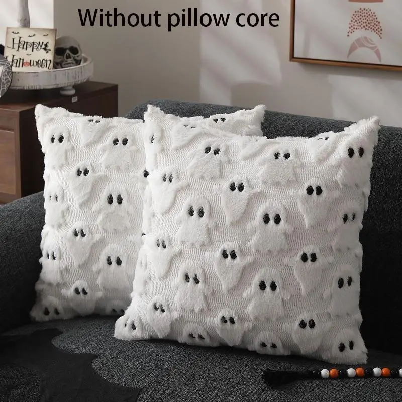 Halloween Theme Pillowcase, Cute Ghost Pattern Decorative Pillow Cover, Square Halloween Pillow Case, Suitable for Home Sofa Bed