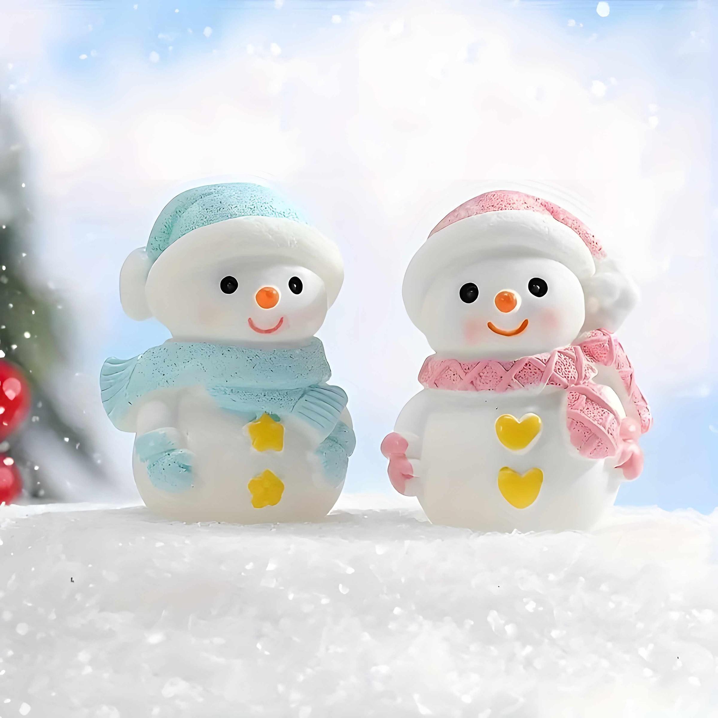 Cute Mini Snowman Resin Figurine, Holiday Decoration Ornament, Desktop Photo Prop, Christmas Cake Decor, Blue Cp Design