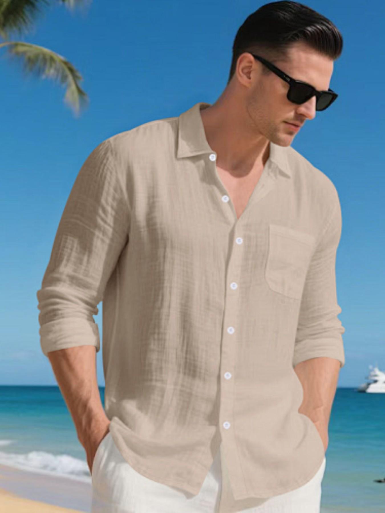 Men's Summer Linen Spread Collar Long Sleeve Shirts! Loose fit for all body types, breathable and skin-friendly without sweatiness, perfect for beach vacations, office wear, and versatile multi-scene outfits