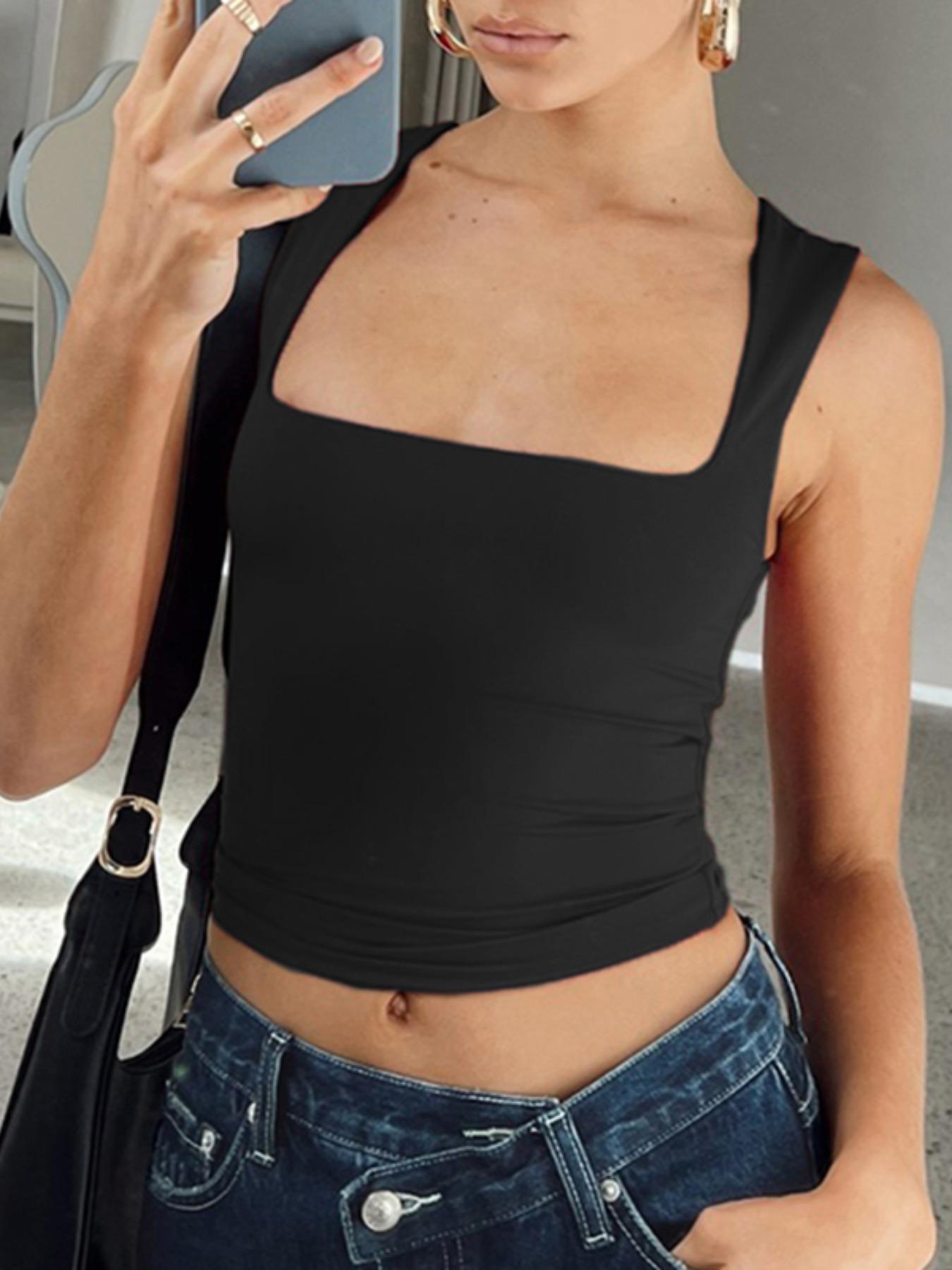 Women's Plain Square Neck Tank Top, Casual Fit Sleeveless Crop Top, Summer Clothes Women, Lady's Clothing for Daily Wear, Womenswear