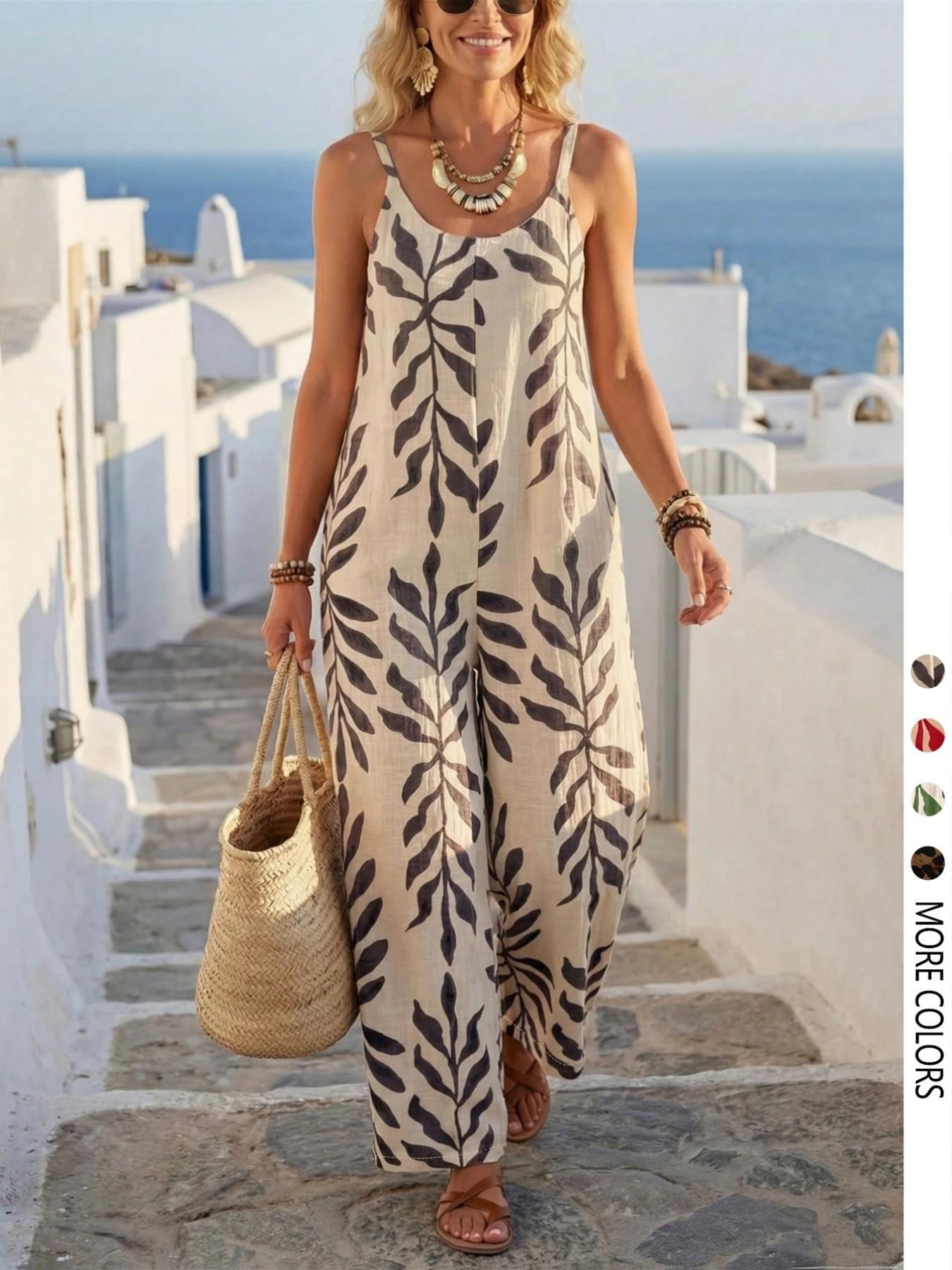 Women's Casual Chic Bohemian Printed Loose One-Piece Jumpsuit, Summer Fashion Sleeveless Jumpsuit, Comfortable and Stylish Boho Overall, Casual Sleeveless Overalls, Casual Jumpsuits, Loose Fit Overall, Casual Style Jumpsuit Women's Casual Chic Bohemian Printed Loose One-Piece Jumpsuit, Summer Fashion Sleeveless Jumpsuit, Comfortable and Stylish Boho Overall, Casual Sleeveless Overalls, Casual Jumpsuits, Loose Fit Overall, Casual Style Jumpsuit