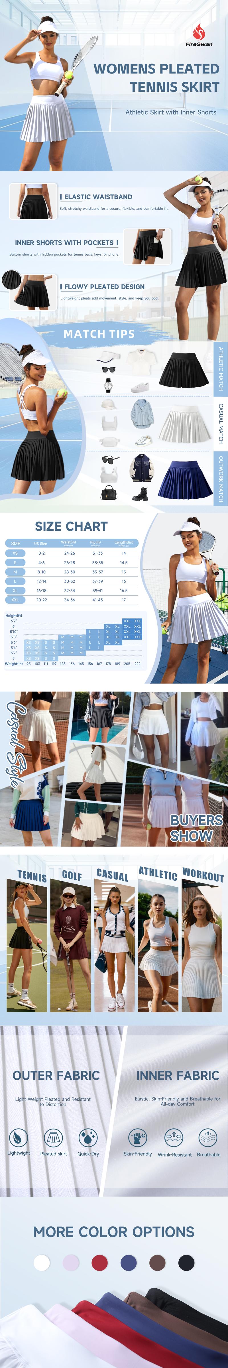 FireSwan Tennis Skirts for Women High Waist Pleated Skort Athletic Golf Outfits with Pockets Shorts