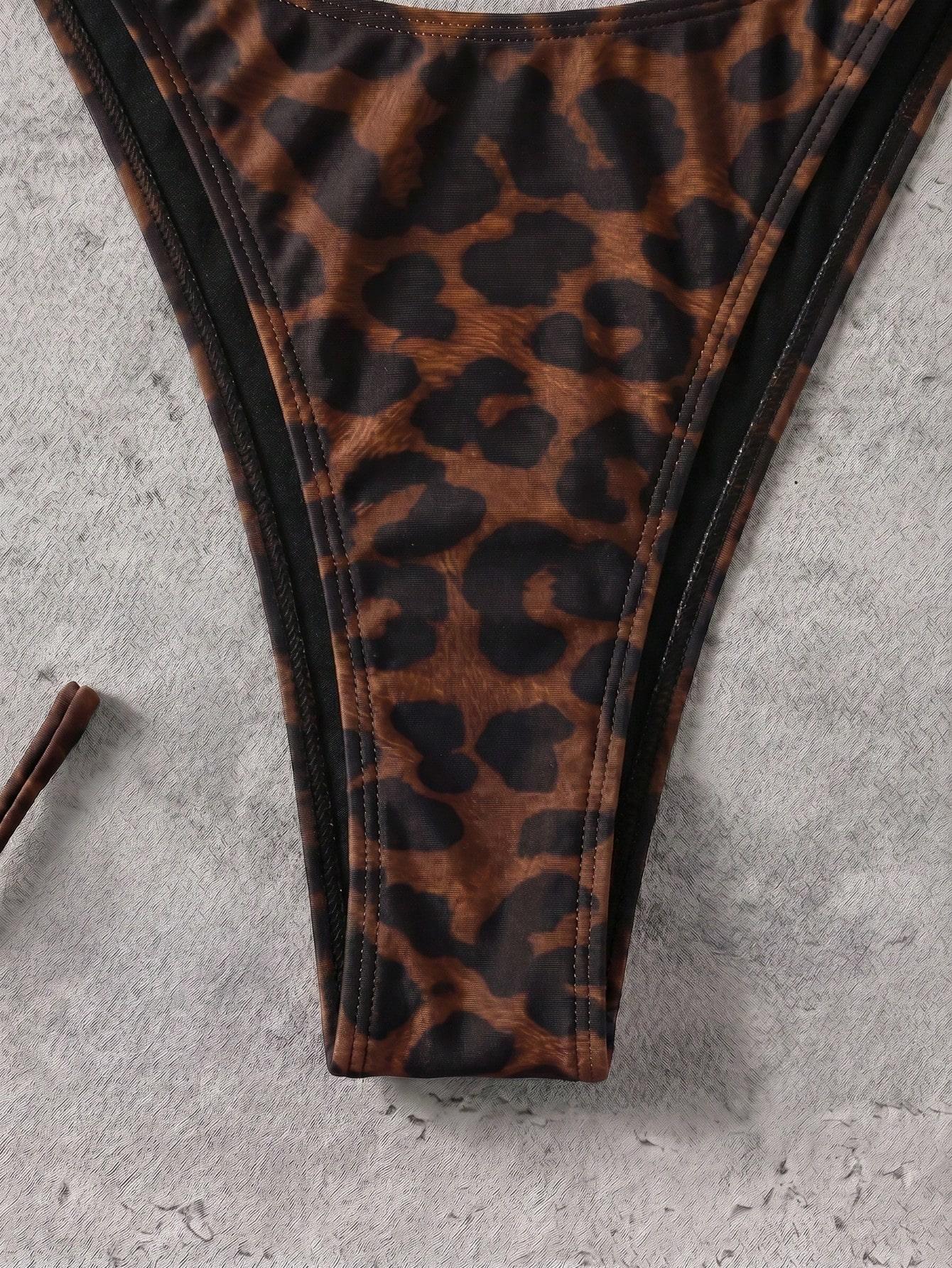 Vintage Leopard Print Bikini Set, High-Waist Triangle Bottoms, Two-Piece Design, Classic Pattern, Summer Beach Swimwear, Bikini Set Swimsuit, Bikini Swimsuits