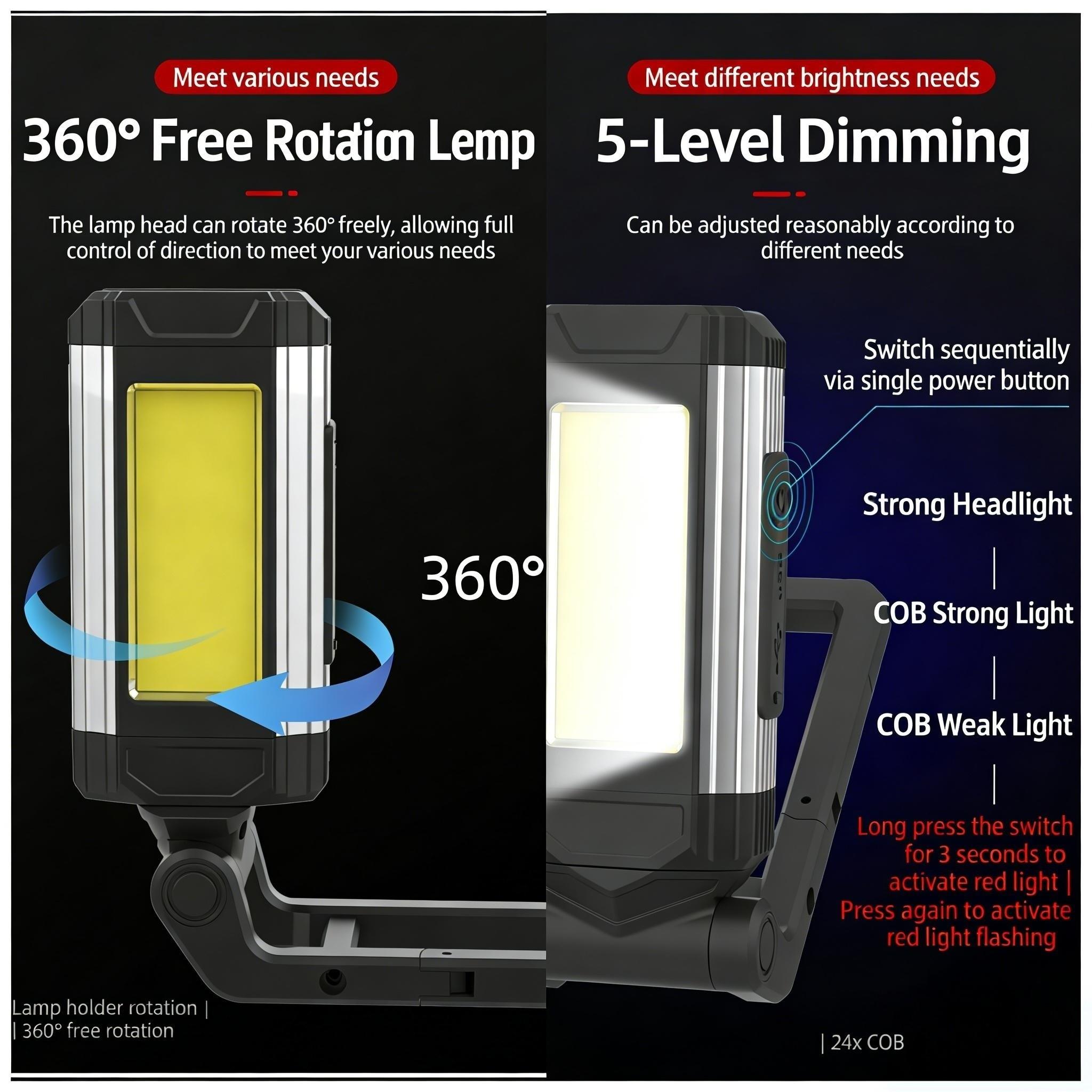 New Work Lights LED Work Repair Lamp USB Rechargeable Magnetic Multi-Purpose Maintenance Light COB Outdoor Tent Emergency Light