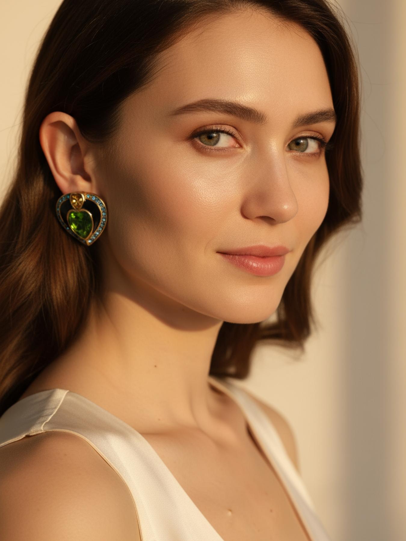 1 pair of fashionable and elegant heart-shaped diamond studded earrings, suitable for daily commuting, vacation and dating, and also a surprising and exquisite small gift.