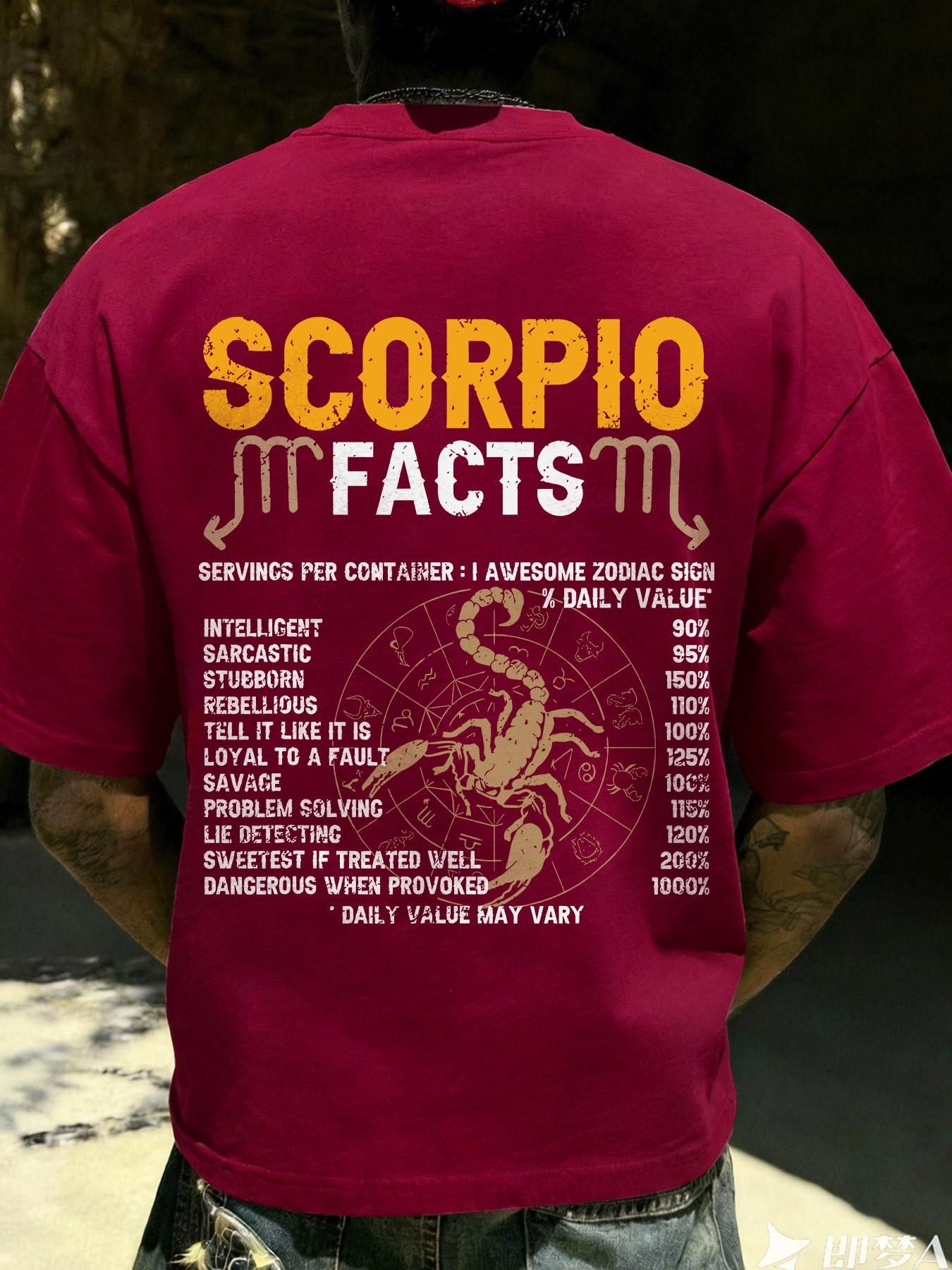 Scorpio Zodiac Facts Funny Slogan T-Shirt, Casual Loose-Fitting Top, Unisex Oversize Tee, Random Print, Short Sleeve, No Collar