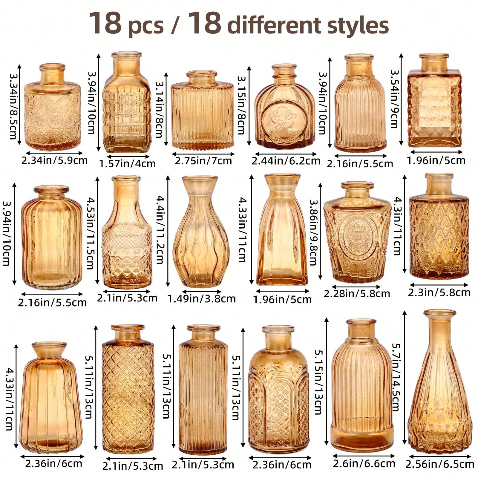 18pcs Glass Bud Vase Set, Bulk Amber/Clear Mini Vintage Flower Vases For Outdoor Table Centerpieces, Spring Decor Small Vases For Home Wedding Patio Garden Party Decor, Mother's Day Decor, Ideal Mother's Day Gift