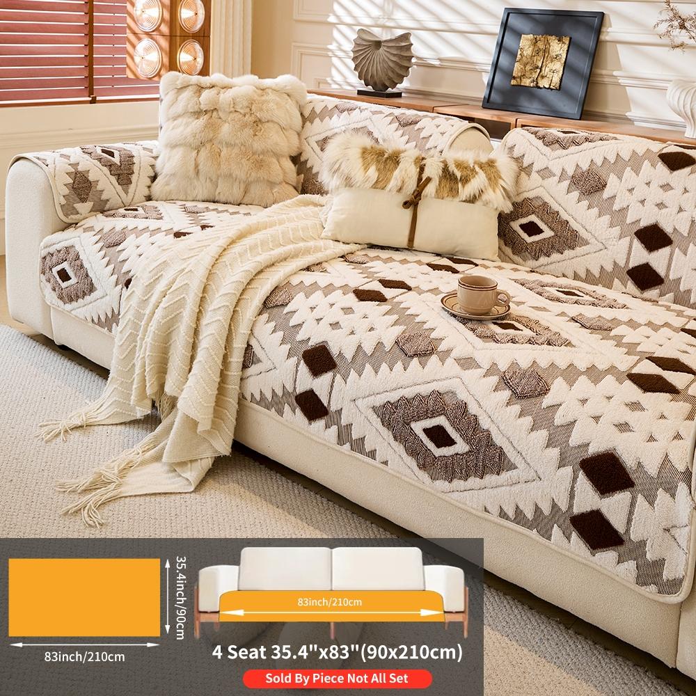 Plush Anti-Slip Dustproof Cat Scratch Sofa Cushion Cover, Reusable All-Purpose Winter Mat, Warm Plaid Design, Sofa Couch Protector, Sofa Couch Covers, Home Decor, Sofa Slipcover, Washable Sofa Slipcover