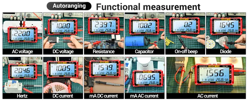 Digital Multimeter Tester - 4000 Counts Auto-Ranging TRMS Volt Meter with Large LCD, 2*Meter Pen, 1*Instruction Manual for DIY Projects, Measures AC/DC Current, NCV, Voltage, Resistance, Diode, Continuity, Capacitance, Temperature (Red), Alarm Clock, Cale