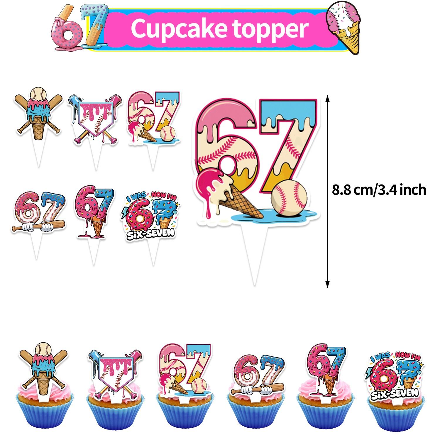 42-Piece Baseball Ice Cream Theme Birthday Party Decoration Set, Includes Banner, Cake Topper, Balloons, Backdrop, Invitation Cards