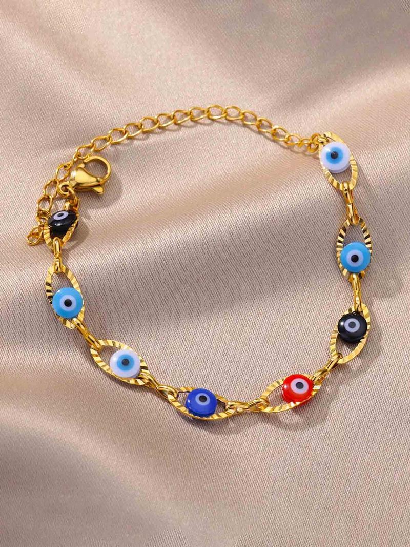 Fashionable Multicolor Devil Eye Stainless Steel Bracelet, Simple Design Creative Women's Daily Wear Party Accessory