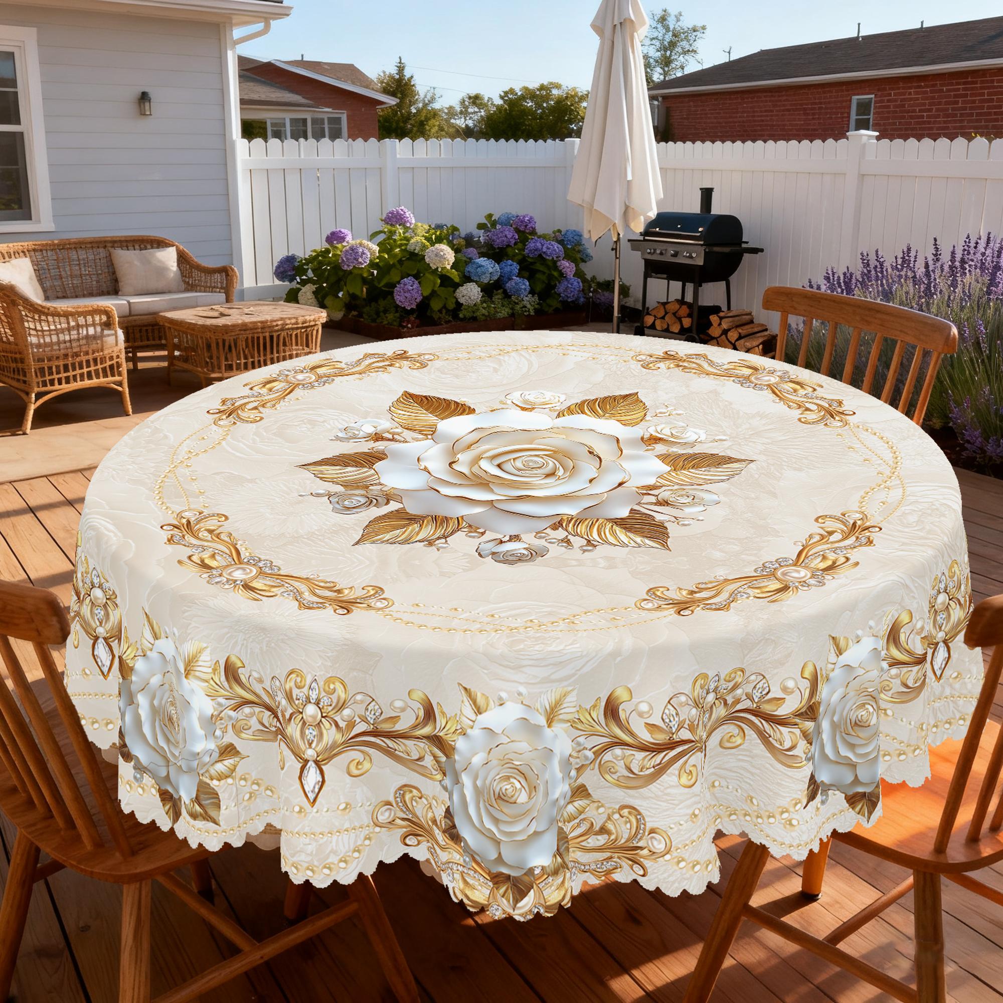 PUFMATE Floral Tablecloth, French Elegant Floral Print Tablecloth, Rectangle Round Multiple Sizes Table, New Year Party Decor, Outdoor Gardens, Festive Gatherings, Valentine's Day, Restaurant Banquet Decorations, Family kitchen Room Decorating