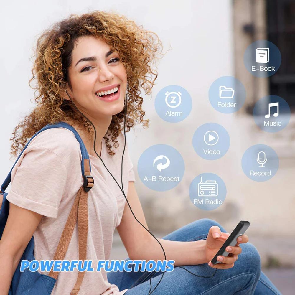 HiFi Lossless Audio MP3 Player with Rubber Dirt-Resistant Design, Bluetooth, Type-C, Built-In Speaker, FM Radio, E-Book Support, Multi-Language, AVI Video Playback, WMA Compatibility, Swimming-Ready Water Resistance for Students