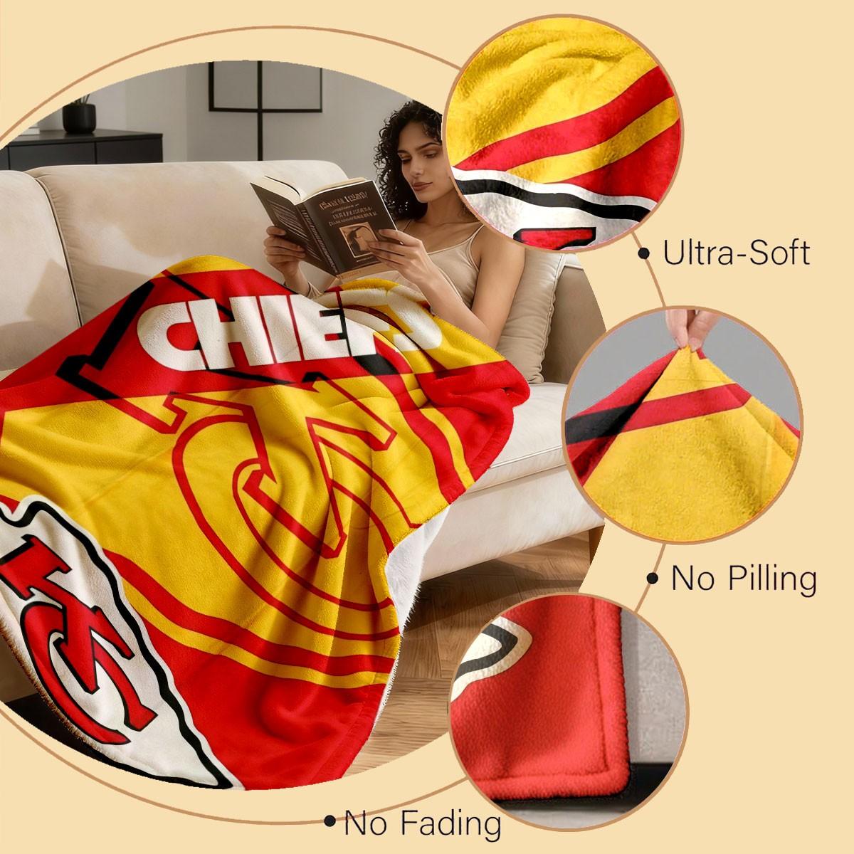 Kansas City Chiefs Flame Logo Flannel Blanket, Soft Lightweight Warm, Bedroom Holiday Decor, All Seasons, Bed Sofa Office Camping Travel Gift