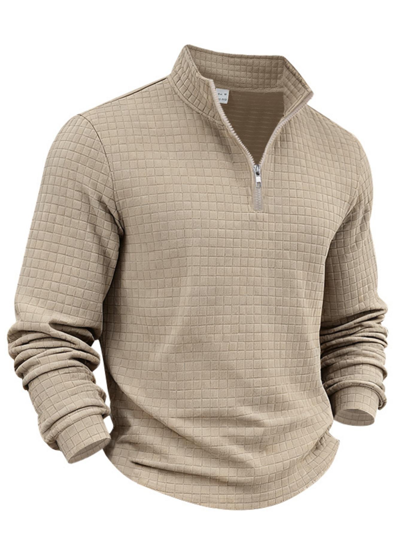 Men's Autumn and Winter Solid Color Waffle Weave Ice Hockey Sweatshirt, Regular Fit Leisure Zipper Placket Long Sleeve Outdoor Sports Clothing, S-3xl