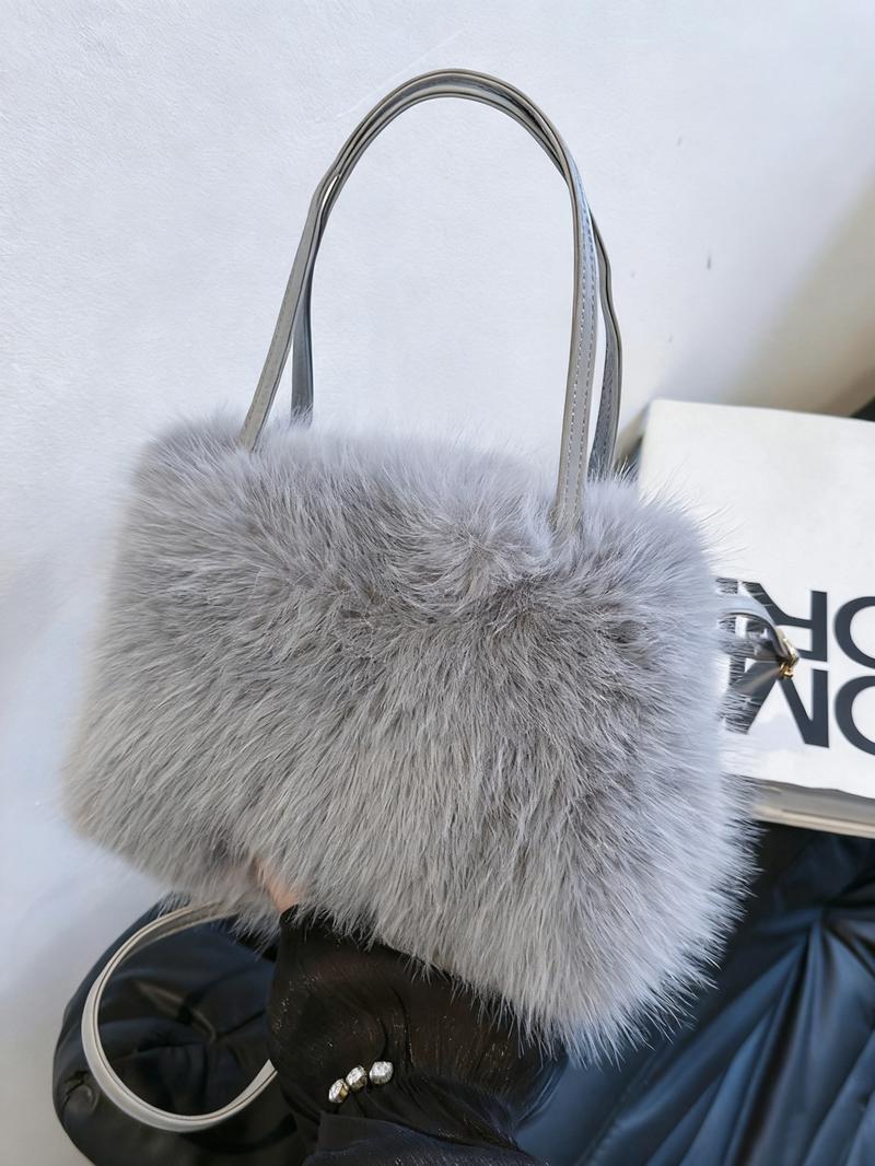 Fashionable Imitation Fur Small Casual Trendy Handbag with Grip Handle and Shoulder Strap, Stylish Design, Multiple Color Options, Perfect Daily Accessory