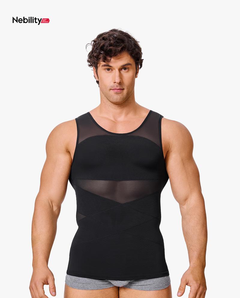 Nebility Men's Compression Shirt for Body Shaper Slimming Menswear Breathable Shapewear Top Shapewear Compression Shapewear Tops Waist Trainer Vest Shapewear Tops