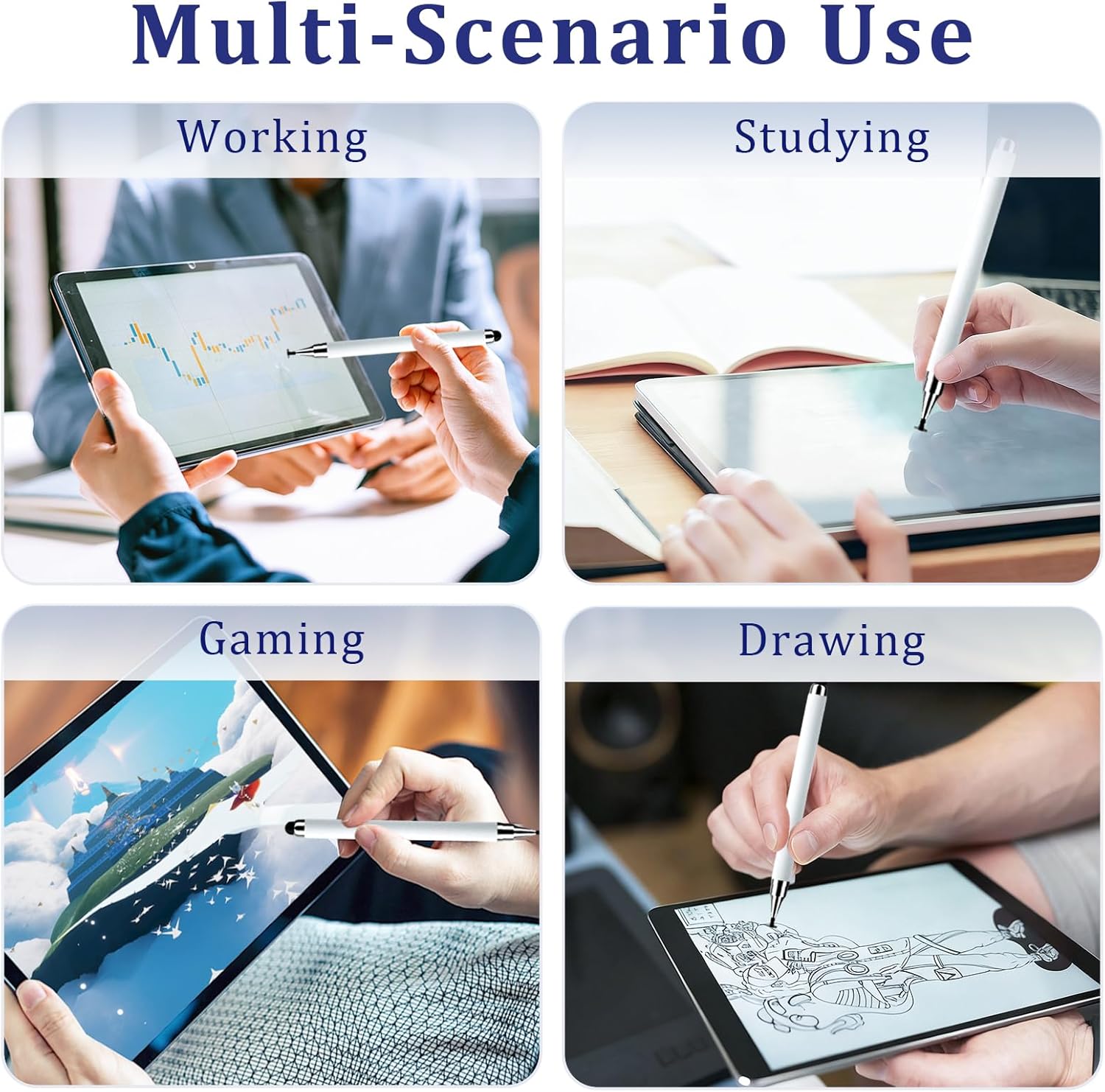 3-Pack Smooth Universal Stylus Pen Accessories for All Touchscreen Devices, 2-in-1 Precision Disc Tip Stylus Compatible with Android, iOS, Tablet, Smartphone – Perfect for Writing, Drawing
