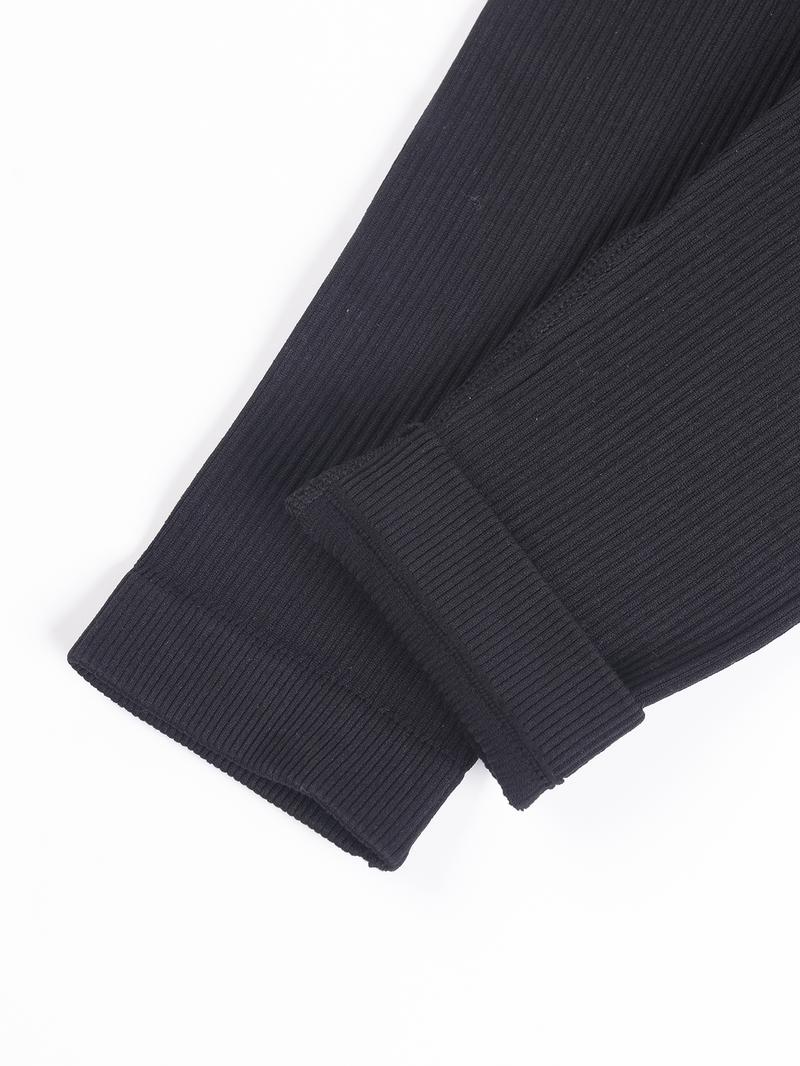 Women's Solid High Waist Leggings, Sporty Comfy Breathable Ribbed Skinny Pants for Yoga Gym Workout, Ladies Sportswear for All Seasons