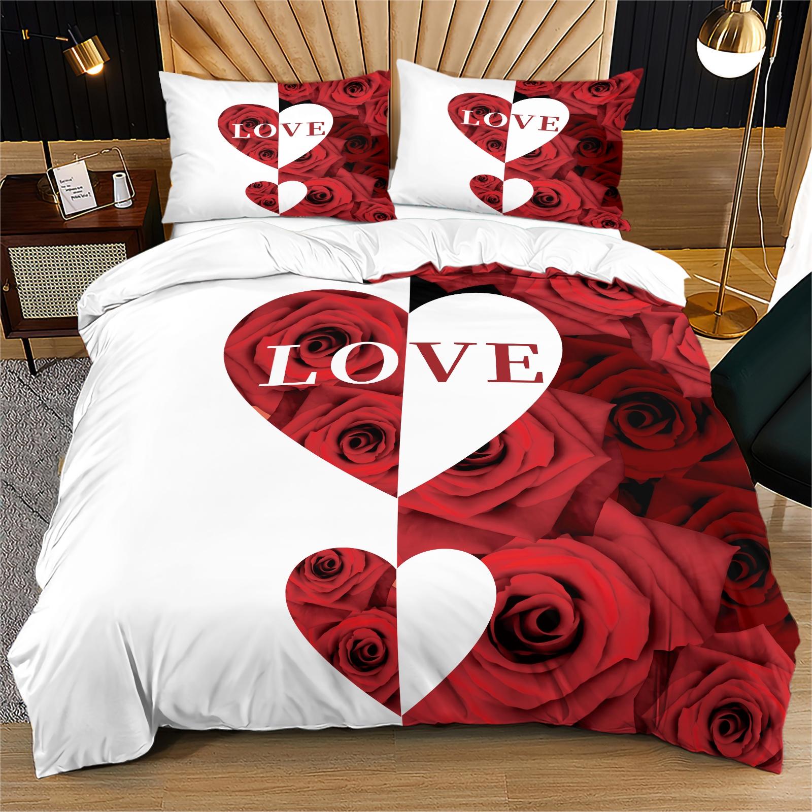 Soft Durable with Letter Rose Pattern, Includes 1 Fitted Sheet and 1 or 2 Pillowcases, Perfect Gift for Teens & Adults, Bedroom Bedding Set