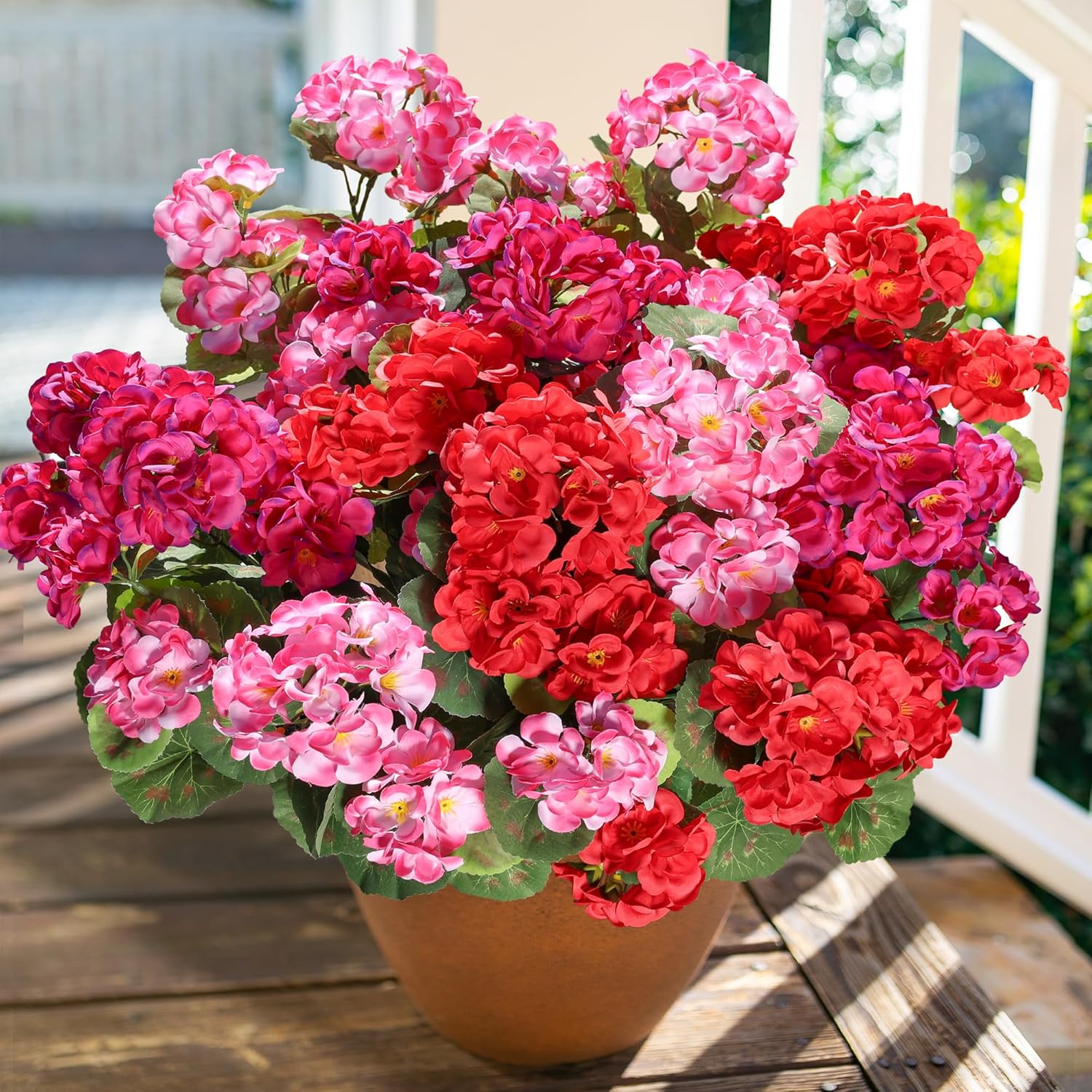 Artificial Geraniums Fake Flowers for Outdoors Decoration, 6 Bundles Silk Geraniums Flower UV Resistant Look Real Faux Plants Fake Blossom Plants for Front Door Garden Porch Planter Patio Balcony Yard Indoor Home, Mix #TOP PICKS