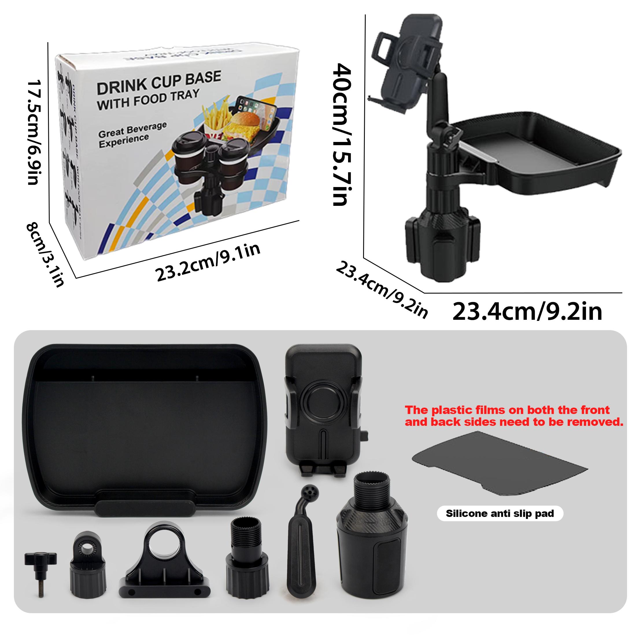 360° Rotatable Car Phone Holder with Cup Holder Tray, Universal Fit for Most Cars, Convenient Drink Food Storage Stand