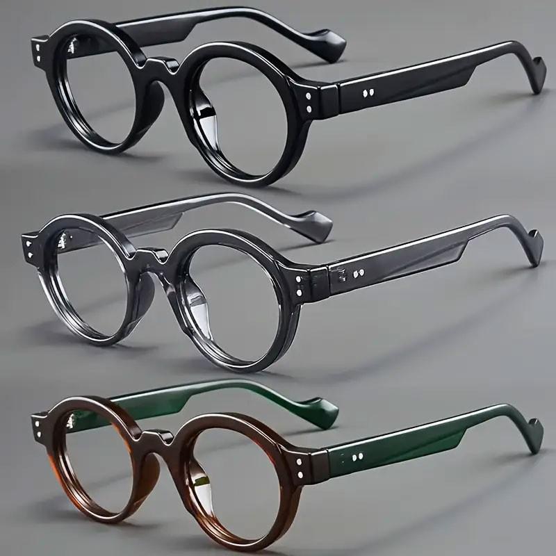 3PCS men's and women's classic retro round rice nail trendy high-definition reading glasses, Reading eyeglasses - PC material,+1.0 to+4.0 degrees, lightweight and durable
