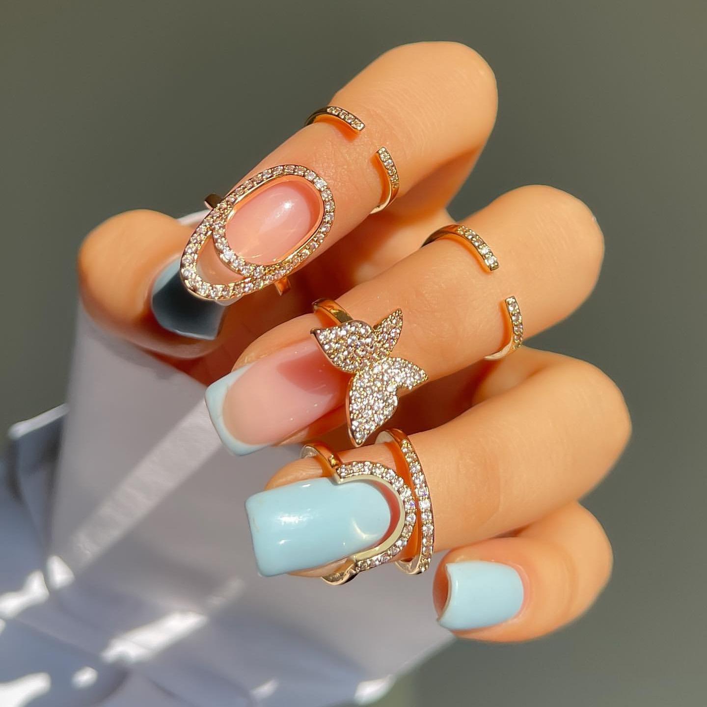 New Zircon Inlaid Nail Ring for Women Personalized Detachable Finger Ring Trendy Fashionable Jewelry Accessory Sparkling Beautiful Rings