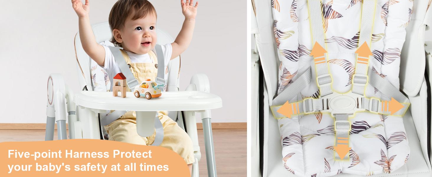 Baby High Chair,High Chairs for Babies and Toddlers,Adjustable 2-in-1 Baby High Chair and Swing Chair ,Portable Highchair for 0-6 Years/ Locking Wheels/Double Trays/Detachable PU Cushion