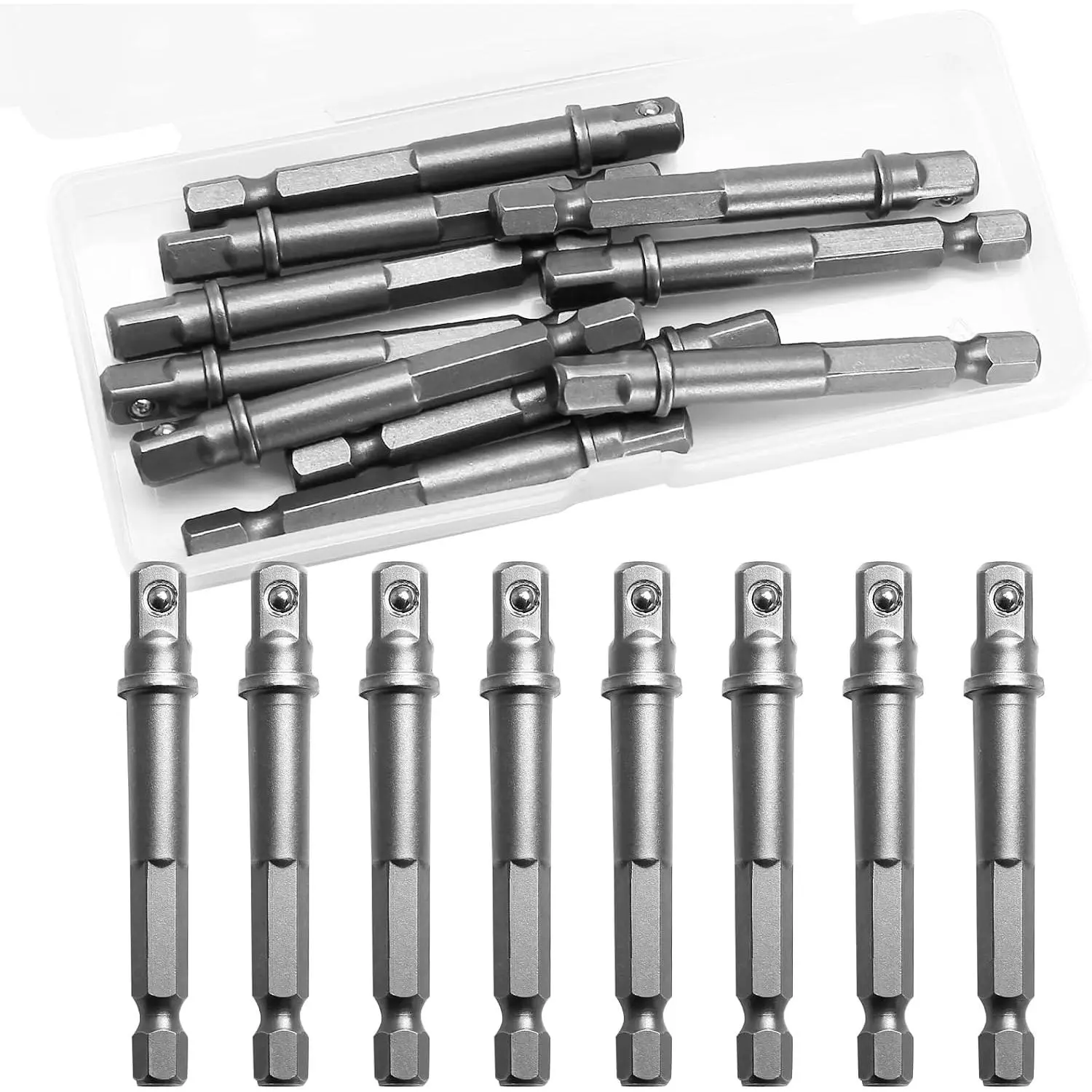 1/4 Inch Hex Socket Adapter Kit - 10-Pack Square Drive Adapter Bit Set for Drivers, Automotive Work, DIY Users