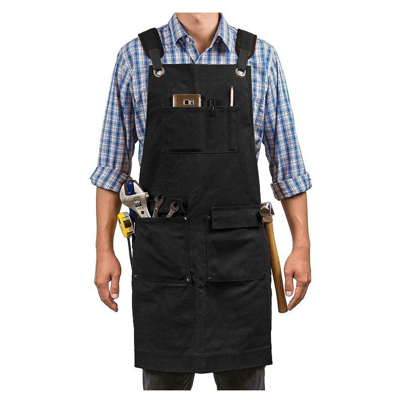 Canvas Apron with Multiple Pockets, Durable Apron with Adjustable Shoulder Straps, Ideal for Carpenters & Garden Maintenance Workers