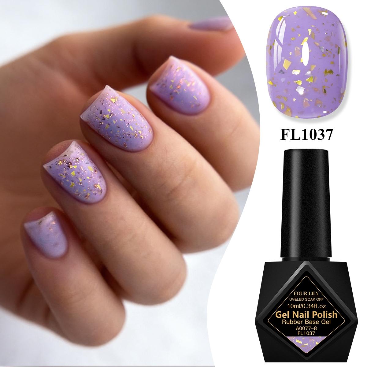 FOUR LILY 10ml Silvery Golden Glitter Rubber Base Gel, 2-IN-1 Gel Nail Polish, Alcohol-Free, Longlasting Durable, Glitter Sequins Soak Off UV Gel Nail Art Varnish for Home Salon DIY Manicures, Perfect for Beginners, Great for Women