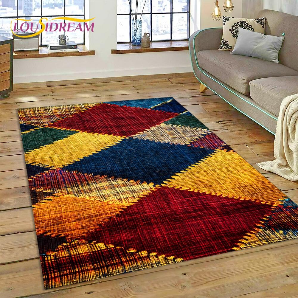 Colorful Crochet Mandala Flannel Area Rug - Boho Ethnic Woven Pattern Print Soft Mat for Living Room, Non-Slip Bohemian Home Decor #BohoMandalaRug #ColorfulCrochetMat #EthnicHomeDecor #2DWovenCarpet #NonSlipFlannelRug