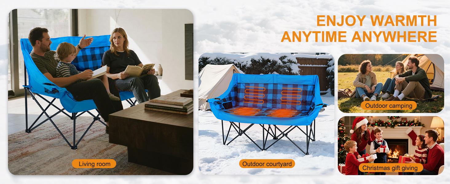 Lilypelle Oversized Heated Double Camping Chair Folding Camping Loveseat 2 Person Padded Camping Couch Heavy Duty Lawn Chairs for Outside Camping, Lounge Patio Lilypelle Oversized Heated Double Camping Chair Folding Camping Loveseat 2 Person Padded Camping Couch Heavy Duty Lawn Chairs for Outside Camping, Lounge Patio