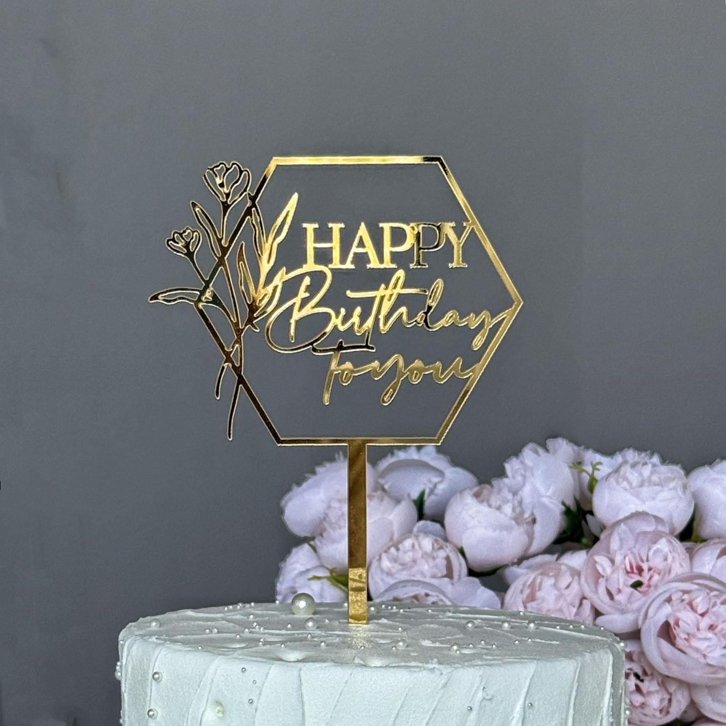Acrylic Floral Series Birthday Cake Decoration, Happy Birthday Cake Topper, Party Supplies, 1pcs, Elegant Design for Celebrations