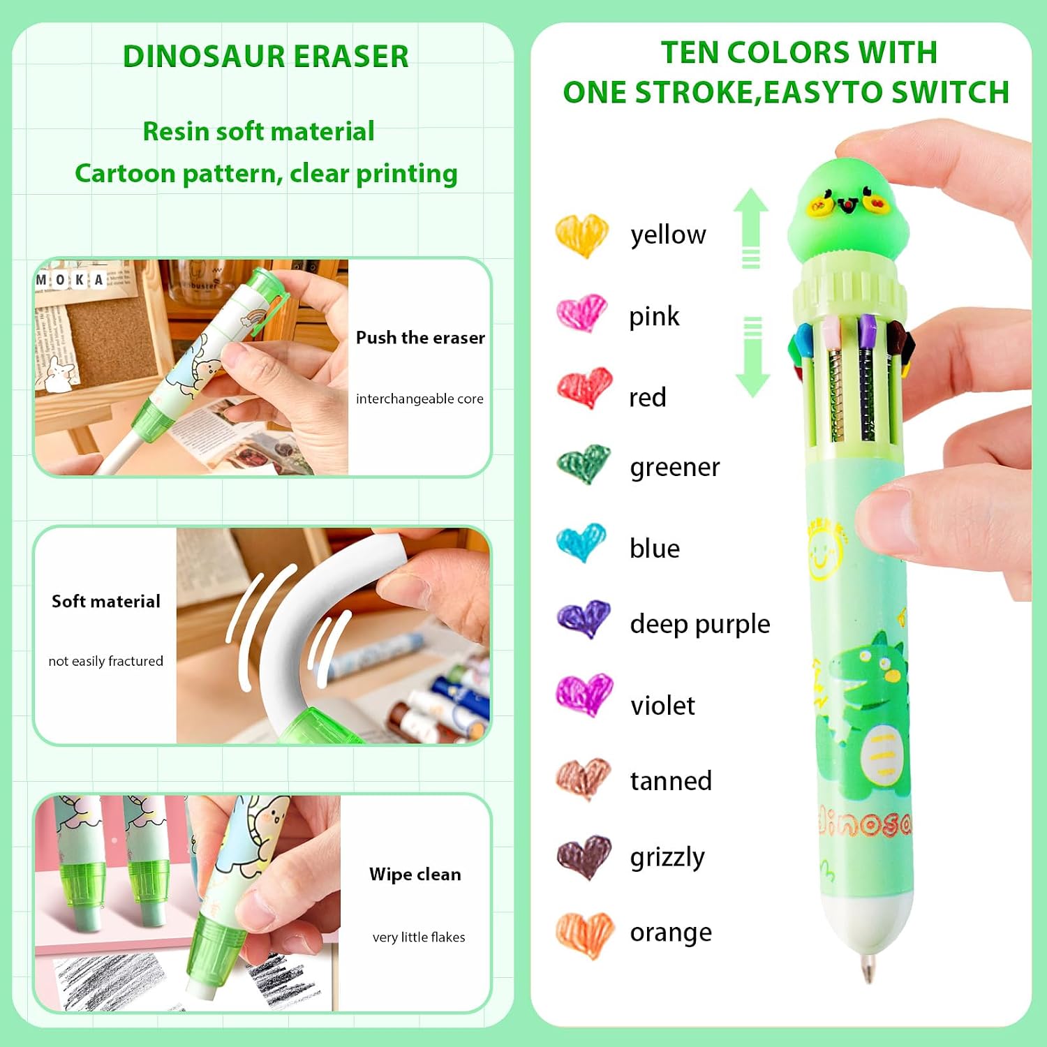 Dinosaur School Supplies Set, Cute Stationery  Set for  to School | Kawaii  to School Supplies Including Erasers,Mechanical Pencils,Pens,Stickers,Ballpoint Pens,Pencil Holder