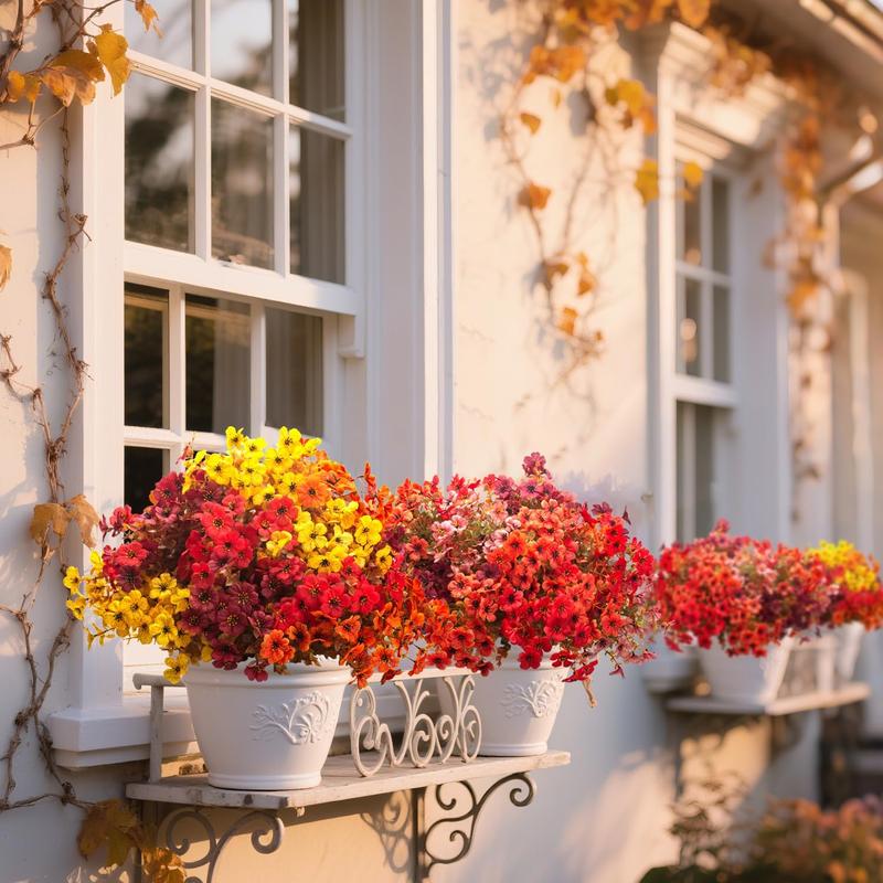 12 Bundles UV Resistant Artificial Fall Flowers for Outdoor - No Maintenance Thanksgiving Decor with Orange Blooms, Vibrant Faux Flowers, Faux Silk & Plastic Plants for Porch, Yard (Fall Coffee Mix)