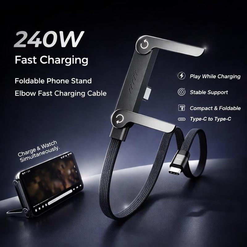 Invisible Charging Cable with Stand, 240w Braided Fast Charger, Type-C Interface, Foldable Phone Holder, for Smartphones and Tablets