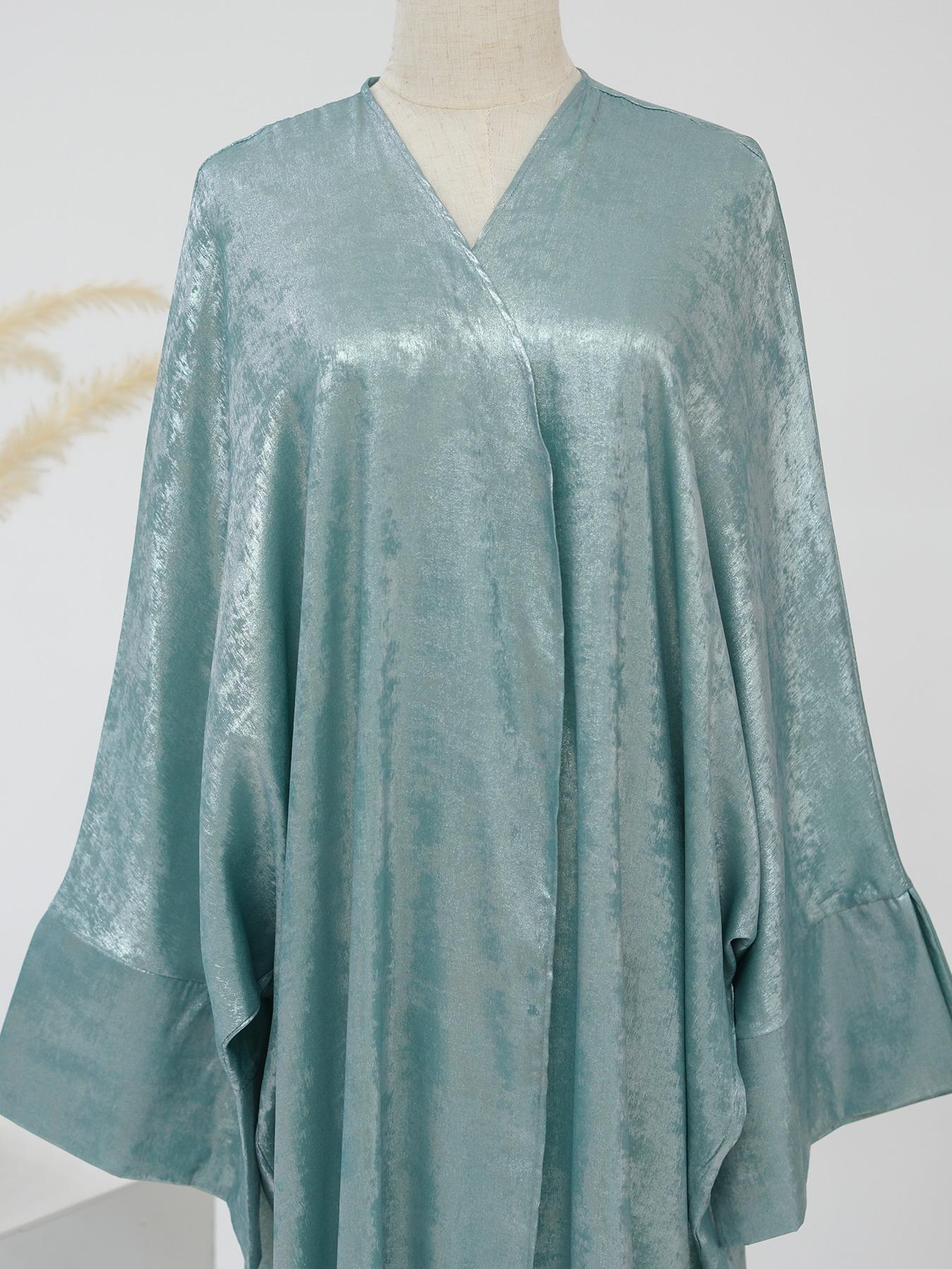 Muslim Women's Lightweight Open Abaya, Elegant Plain Woven Fabric, Loose-Fit Long Robe for All Seasons, No Scarf Included, Modesty Abaya